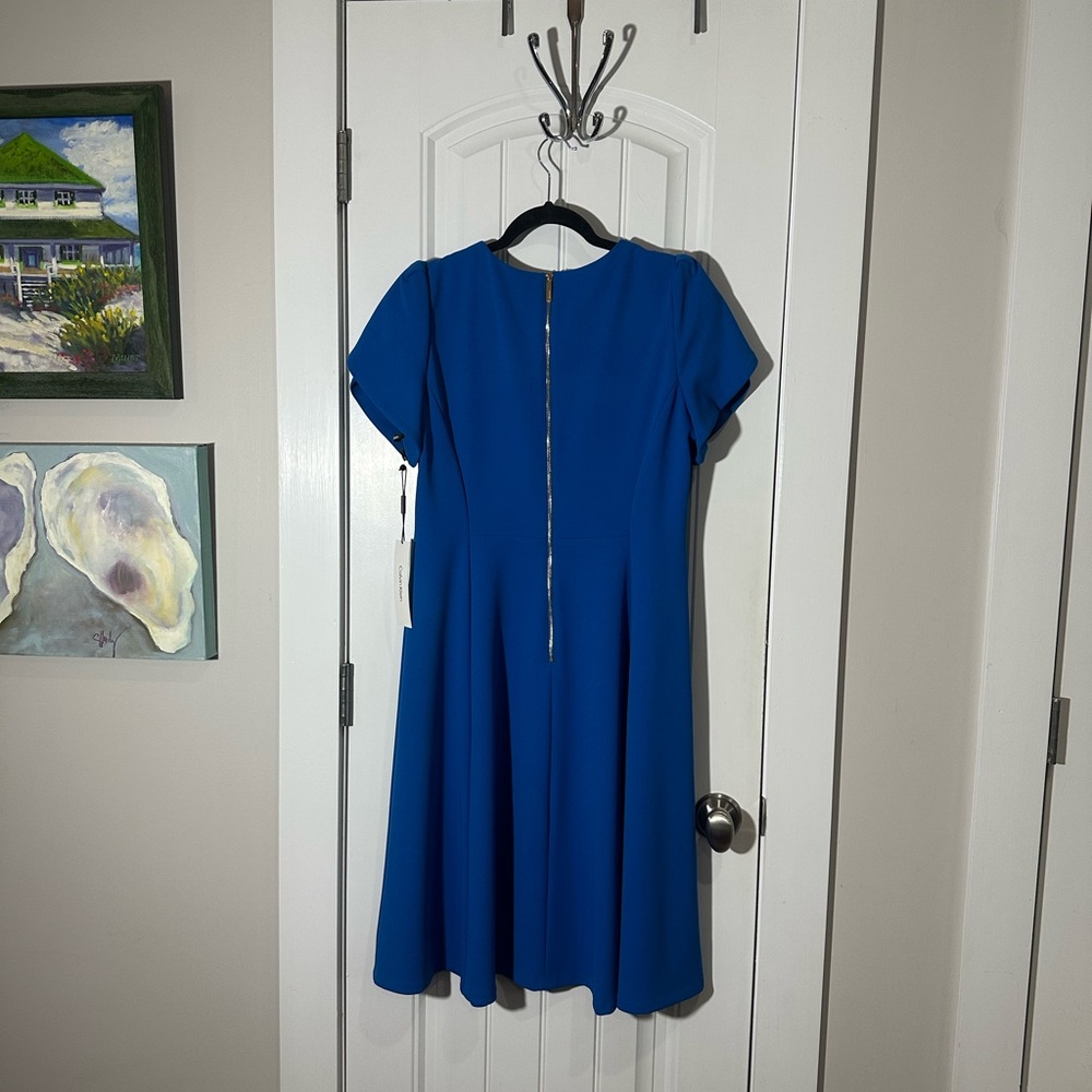 NWT CALVIN KLEIN Classic Fit Blue Flare Midi Dress, Size 12 - Picture 5 of 13
